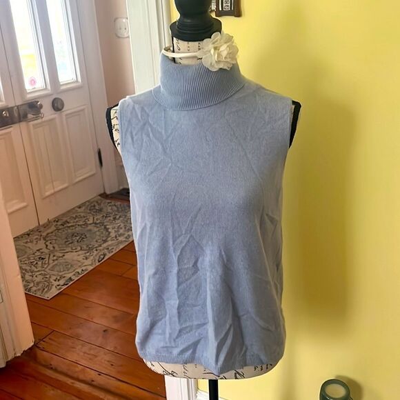 Lands End S (6-8) Baby Blue Cashmere Turtleneck Sleeveless Sweater EUC - Picture 1 of 9